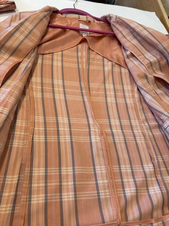 LC Lauren Conrad Plaid Blazer XL Rust Orange Oversized Spring Jacket - Picture 6 of 8